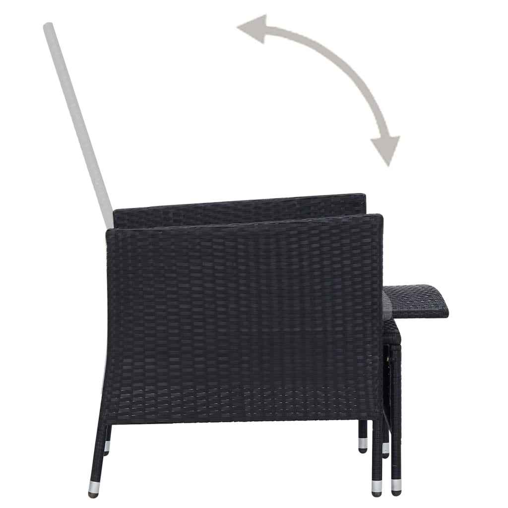 vidaXL Cadeira de jardim reclinável com almofadões vime PE preto