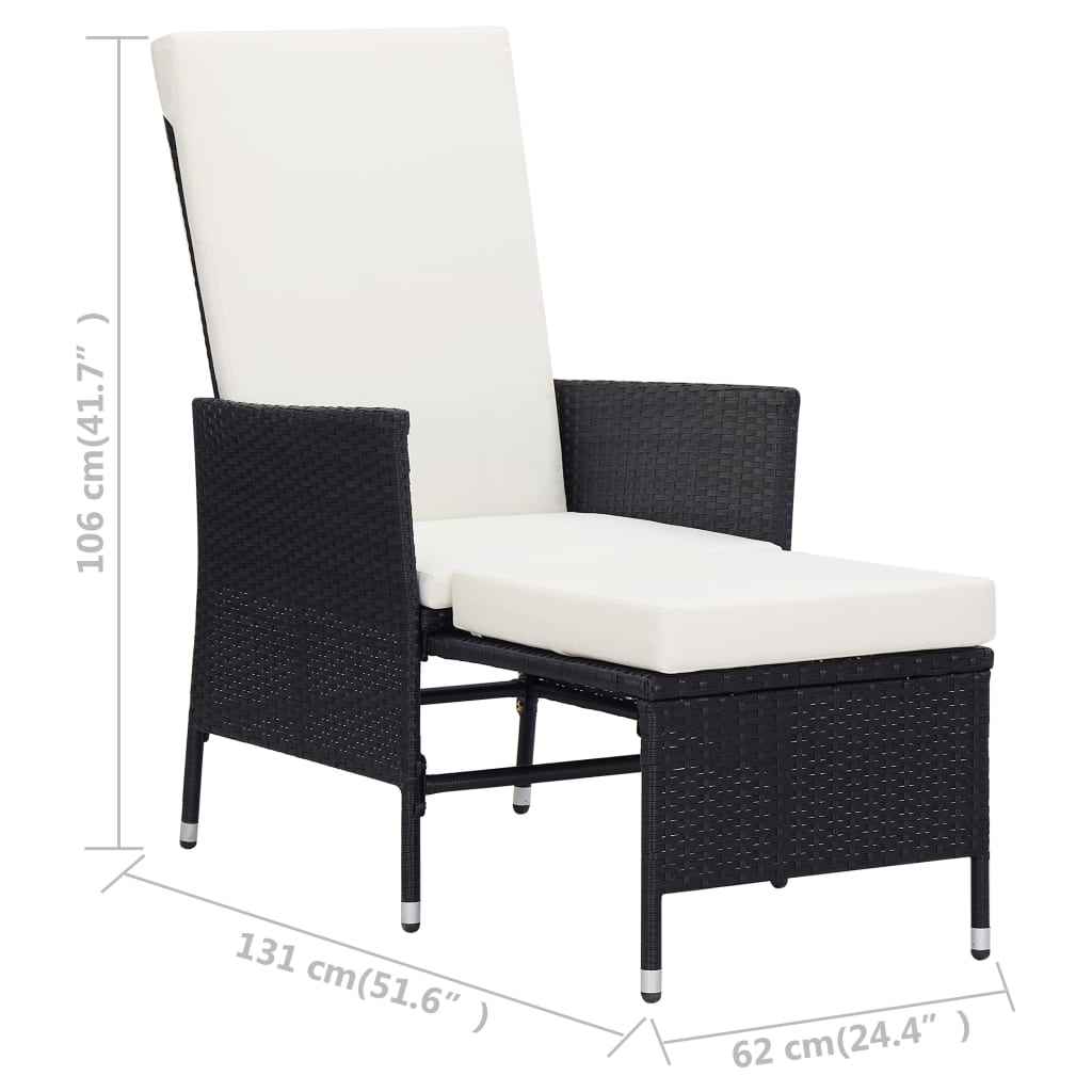 vidaXL Cadeira de jardim reclinável com almofadões vime PE preto