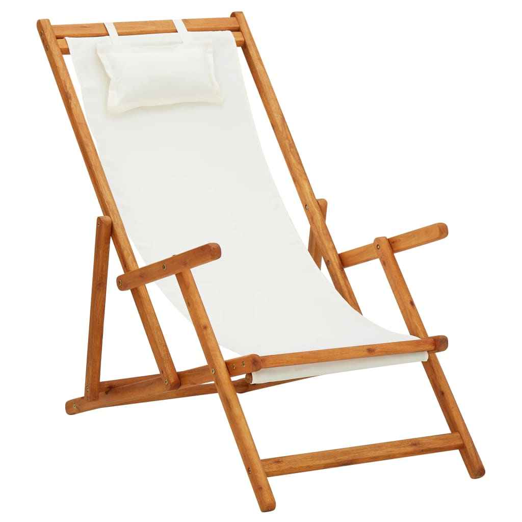 vidaXL Cadeira de praia dobrável madeira eucalipto maciça/tecido creme