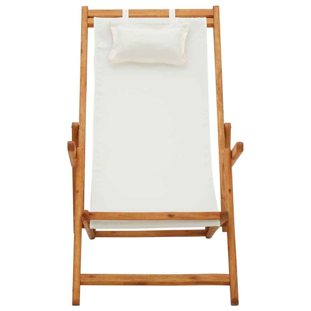 vidaXL Cadeira de praia dobrável madeira eucalipto maciça/tecido creme