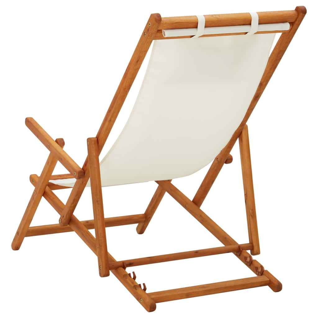 vidaXL Cadeira de praia dobrável madeira eucalipto maciça/tecido creme