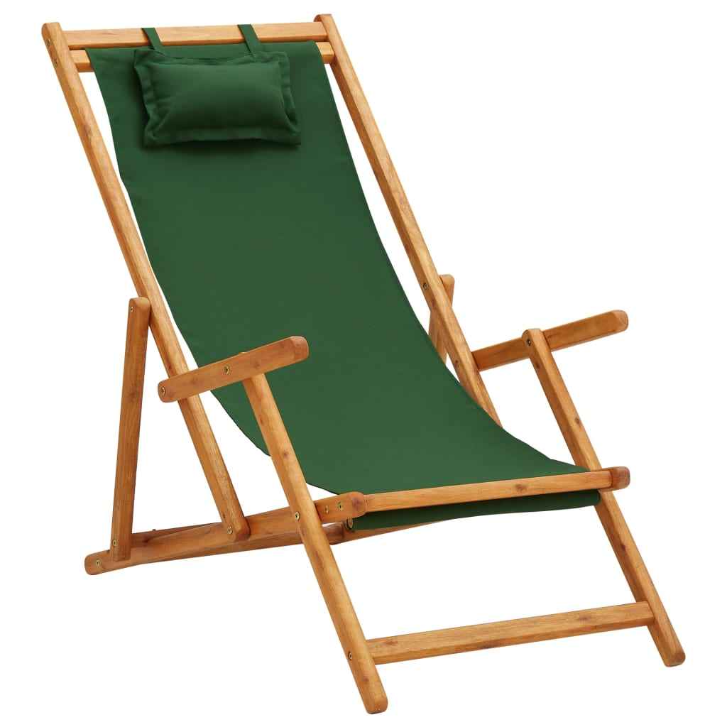 vidaXL Cadeira de praia dobrável madeira eucalipto maciça/tecido creme