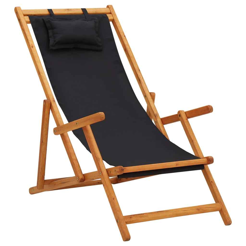 vidaXL Cadeira de praia dobrável madeira eucalipto maciça/tecido creme