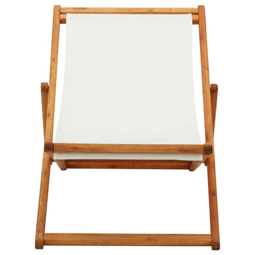 vidaXL Cadeira praia dobrável madeira de eucalipto/tecido branco nata