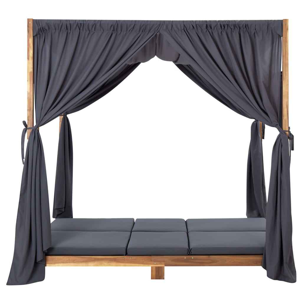 vidaXL Espreguiçadeira dupla c/ cortinas e almofadões acácia maciça