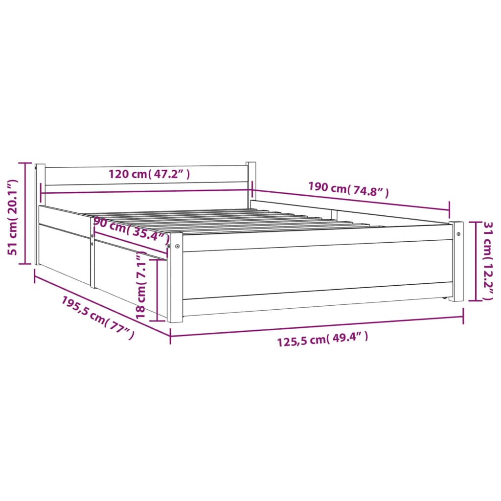 vidaXL Estrutura de cama com gavetas 135x190 cm casal