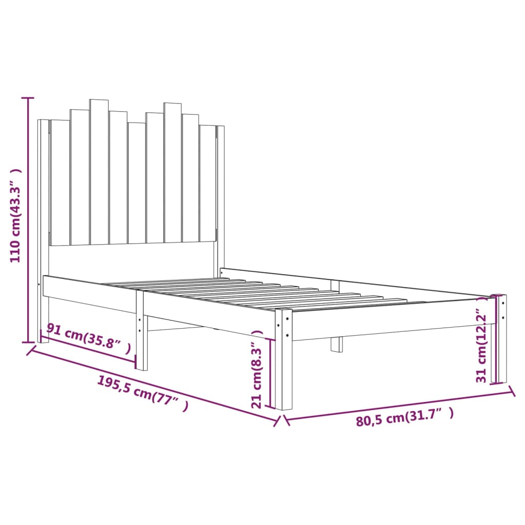vidaXL Estrutura de cama casal 135x190 cm pinho maciço