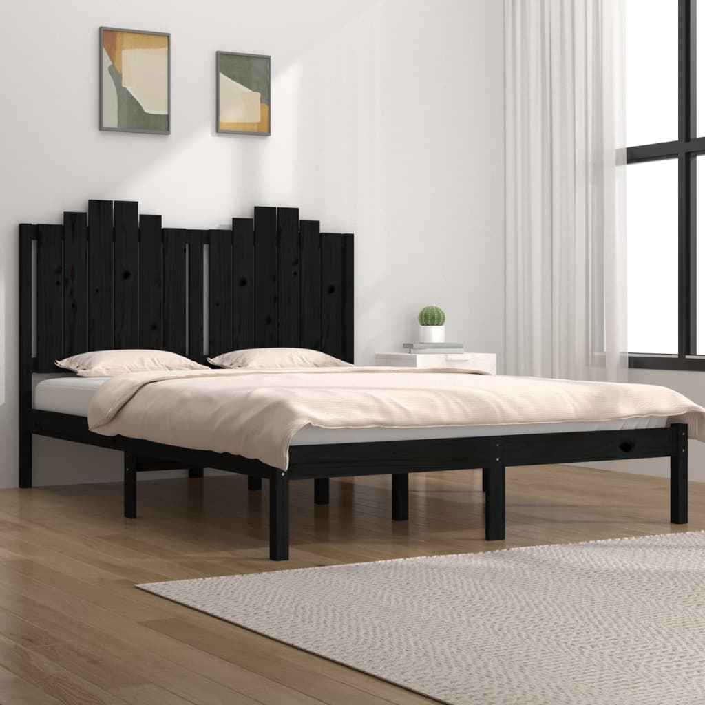 vidaXL Estrutura de cama pequena solteiro 75x190 cm pinho maciço preto