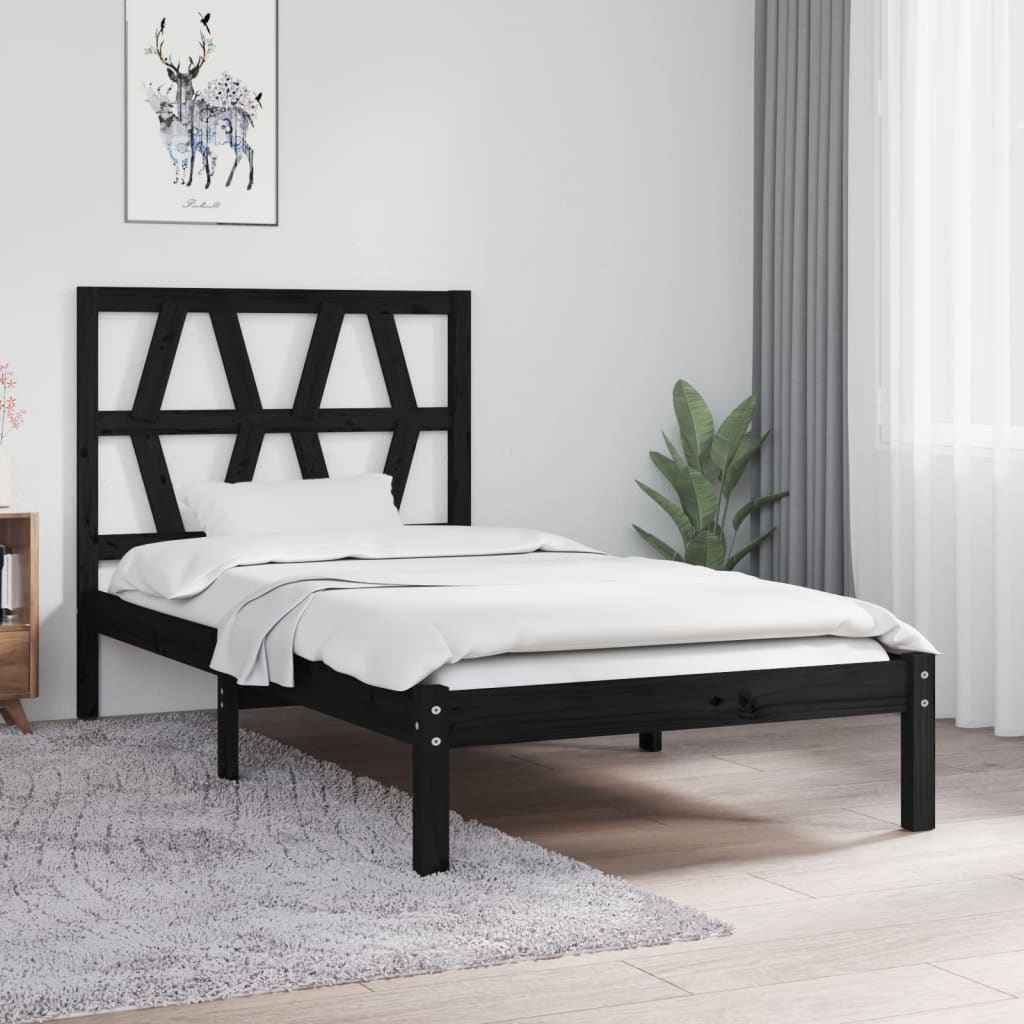 vidaXL Estrutura de cama pequena solteiro 75x190 cm pinho maciço preto