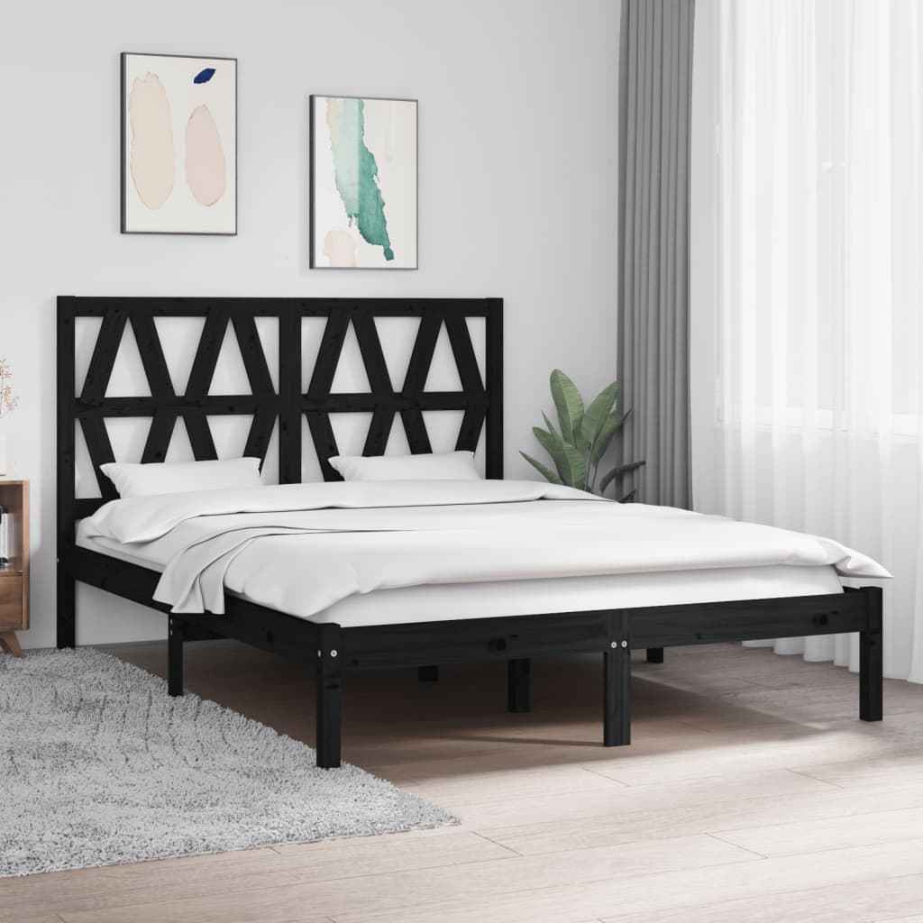 vidaXL Estrutura de cama pequena solteiro 75x190 cm pinho maciço preto