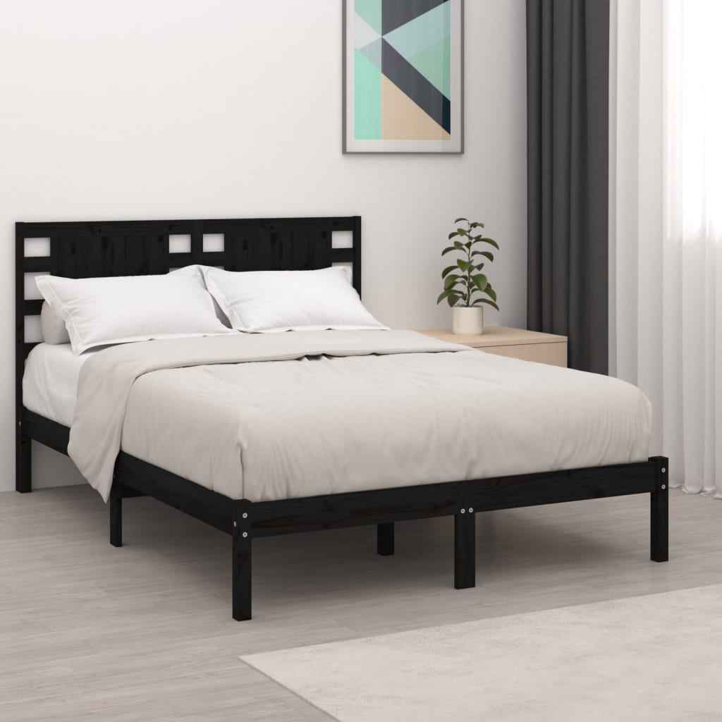 vidaXL Estrutura cama pequena solteiro 75x190 cm madeira maciça preto