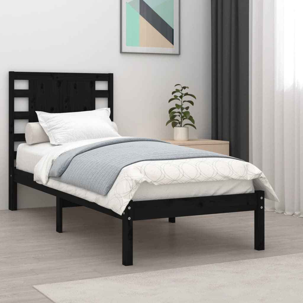 vidaXL Estrutura cama pequena solteiro 75x190 cm madeira maciça preto