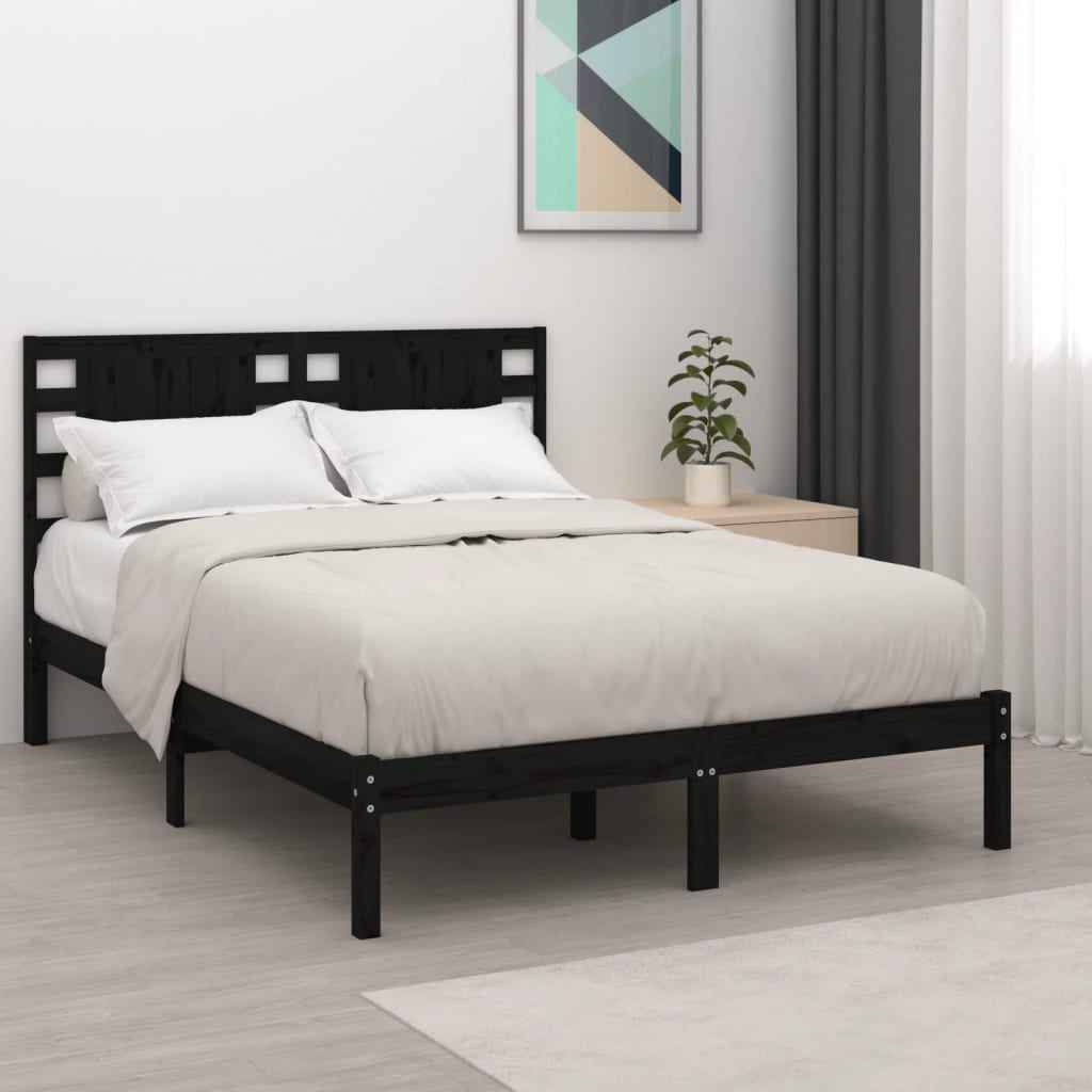 vidaXL Estrutura cama pequena solteiro 75x190 cm madeira maciça preto