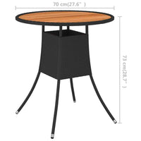 vidaXL Mesa de jantar p/ jardim Ø 70 cm vime PE e acácia maciça preto