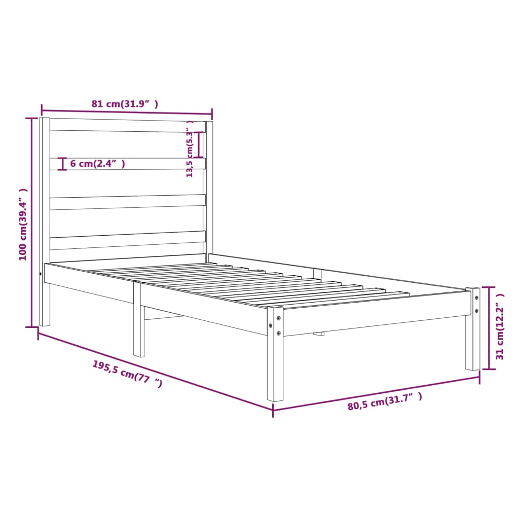 vidaXL Estrutura de cama casal 135x190 cm madeira maciça