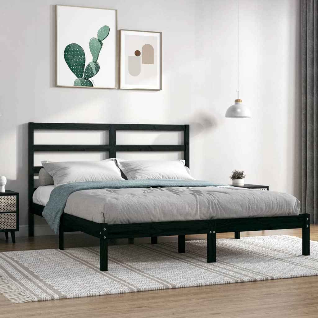 vidaXL Estrutura cama pequena solteiro 75x190 cm madeira maciça preto