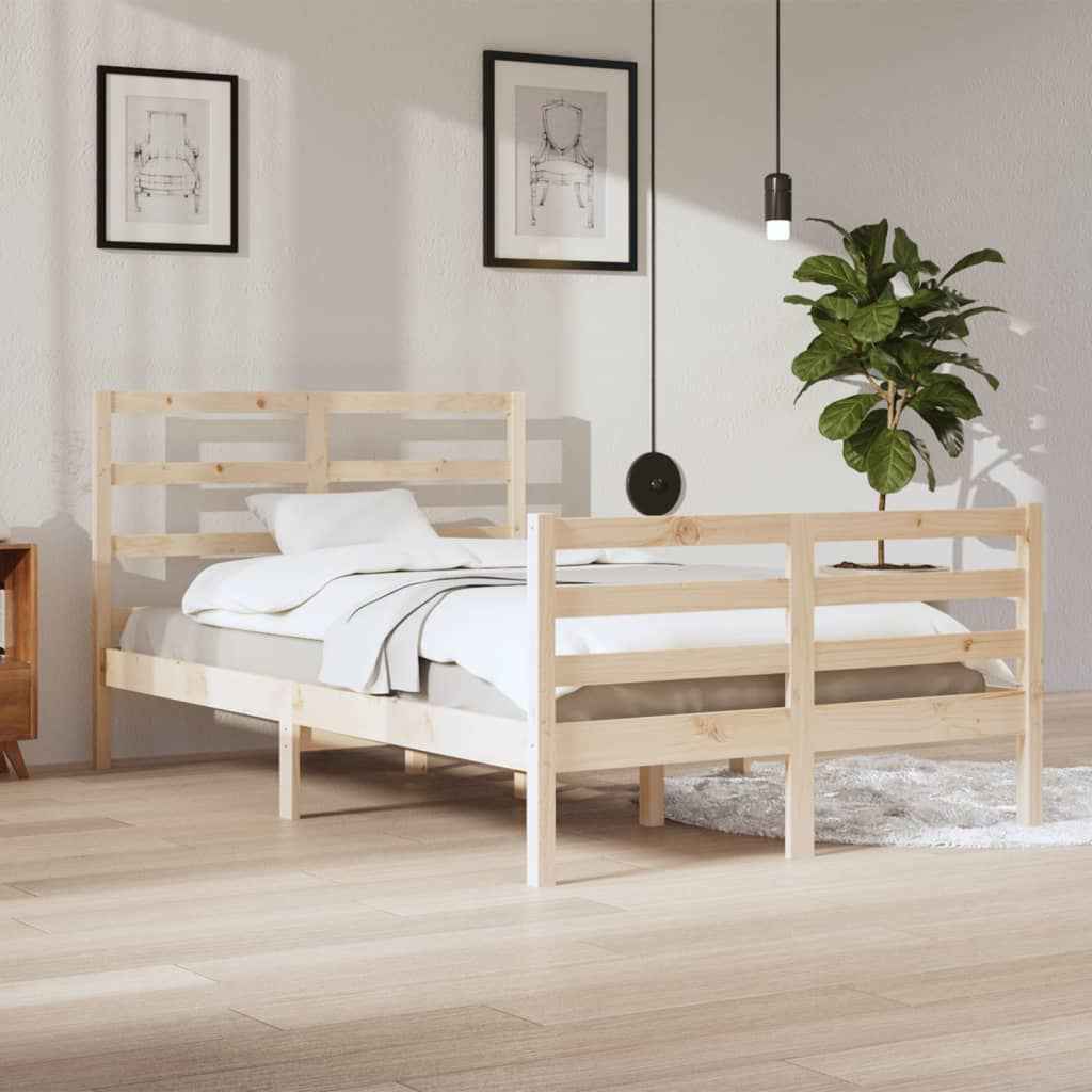 vidaXL Estrutura de cama casal 135x190 cm pinho maciço