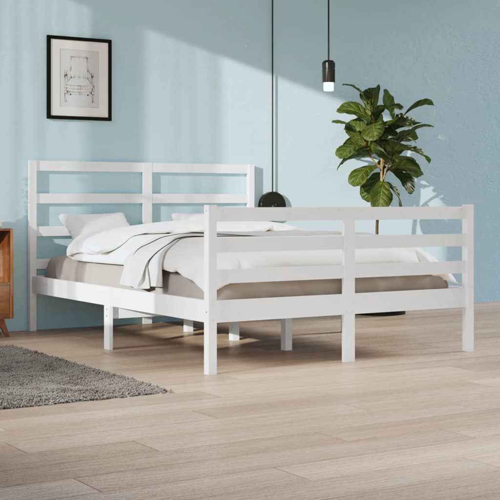 vidaXL Estrutura de cama casal 135x190 cm pinho maciço