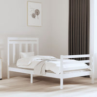 vidaXL Estrutura de cama casal 135x190 cm madeira maciça branco