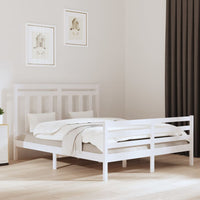 vidaXL Estrutura de cama casal 135x190 cm madeira maciça branco
