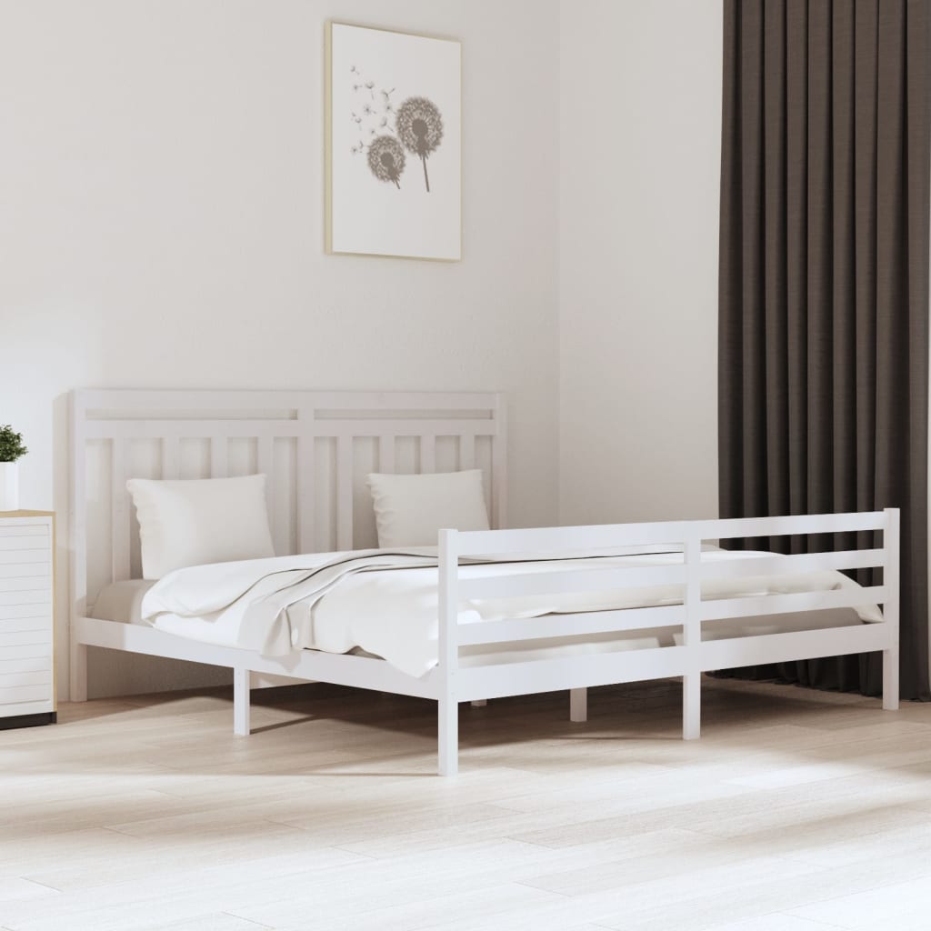 vidaXL Estrutura de cama casal 135x190 cm madeira maciça branco
