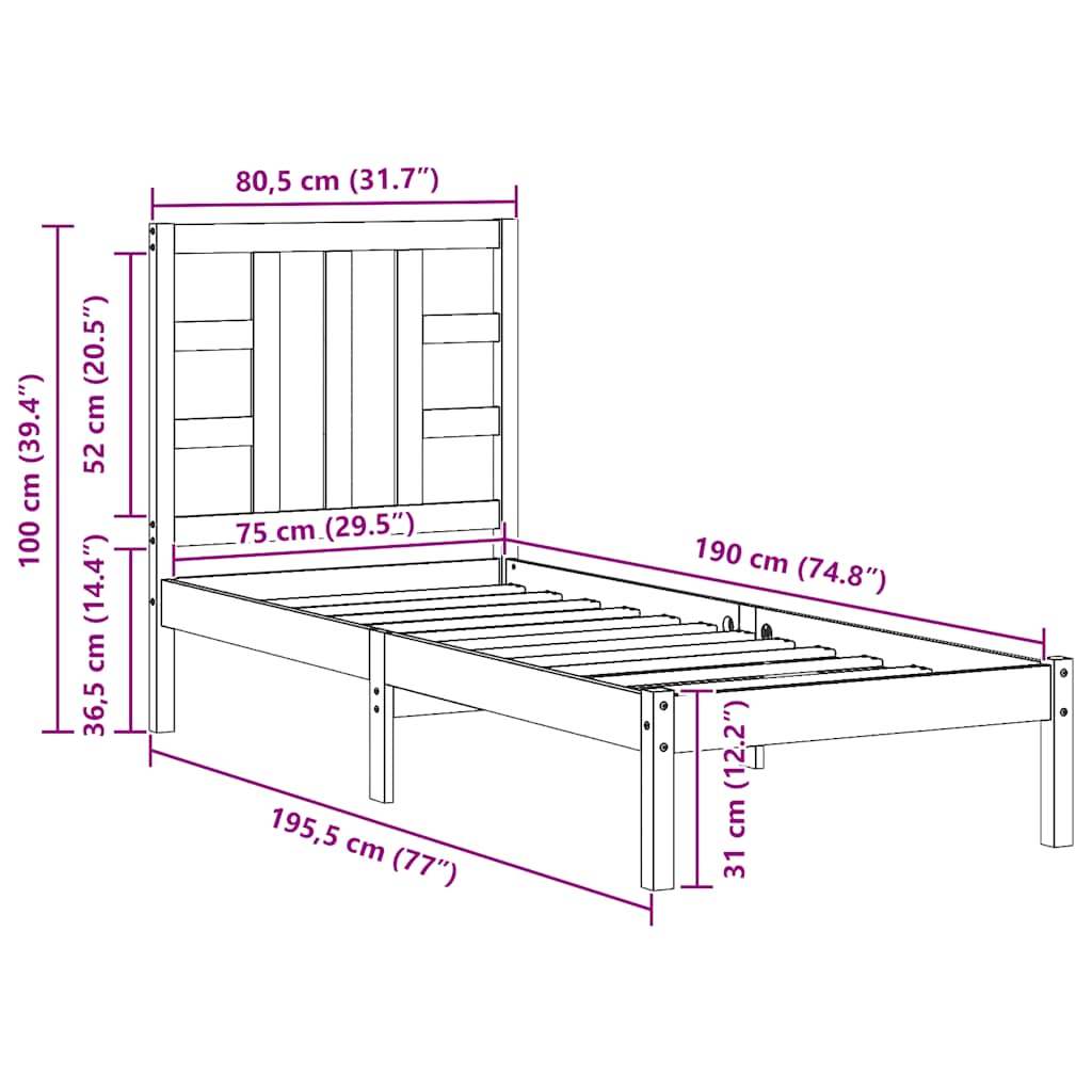 vidaXL Estrutura de cama casal 135x190 cm madeira maciça