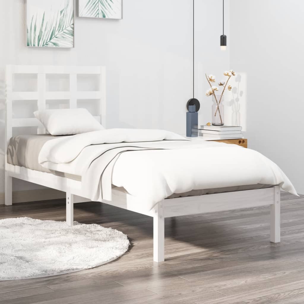 vidaXL Estrutura cama pequena solteiro 75x190 cm madeira maciça branco