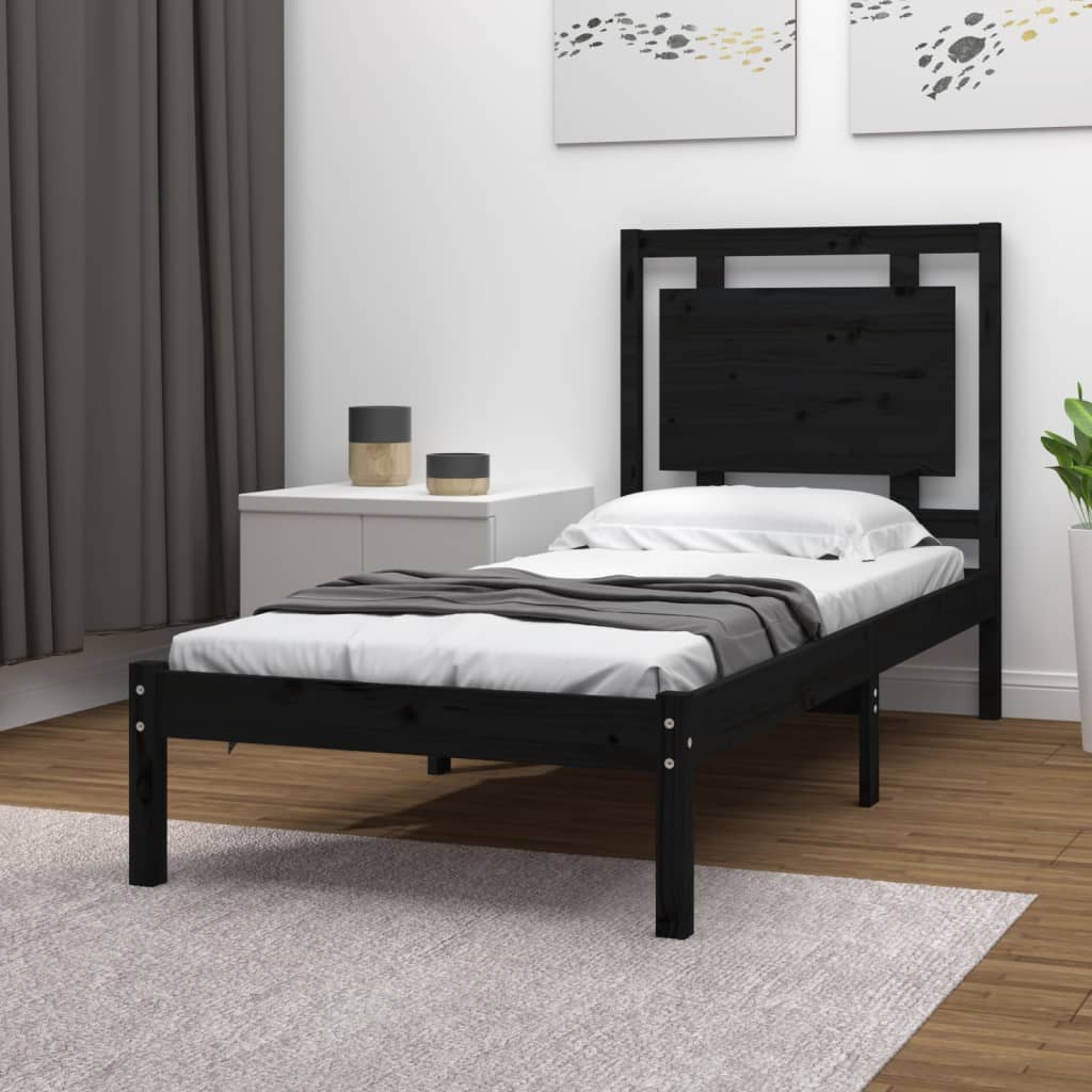 vidaXL Estrutura cama pequena solteiro 75x190 cm madeira maciça preto