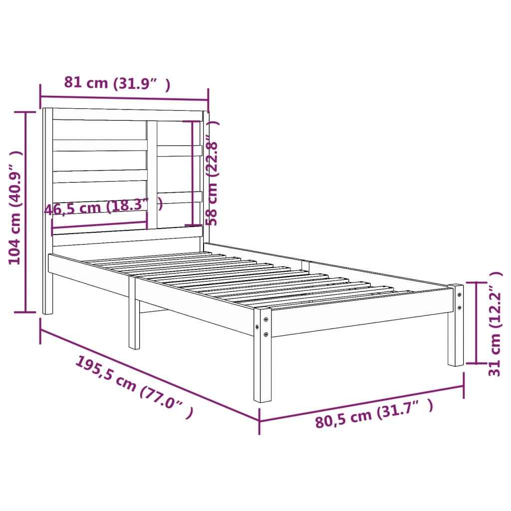 vidaXL Estrutura cama pequena solteiro 75x190 cm madeira maciça preto