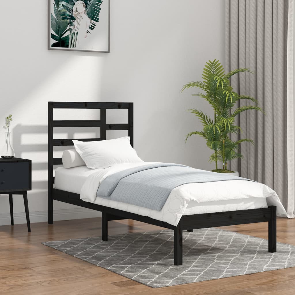 vidaXL Estrutura de cama 140x190 cm madeira maciça preto