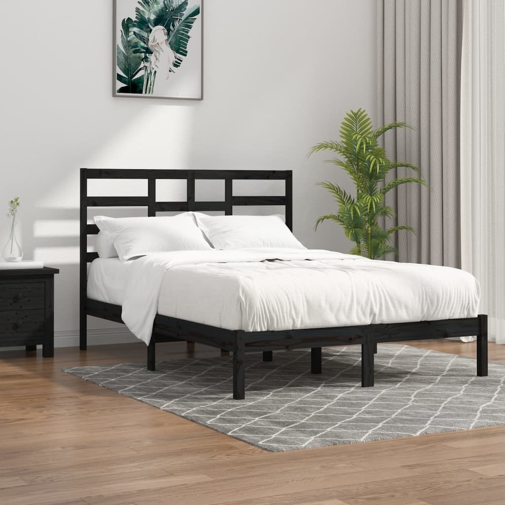 vidaXL Estrutura de cama 140x190 cm madeira maciça preto