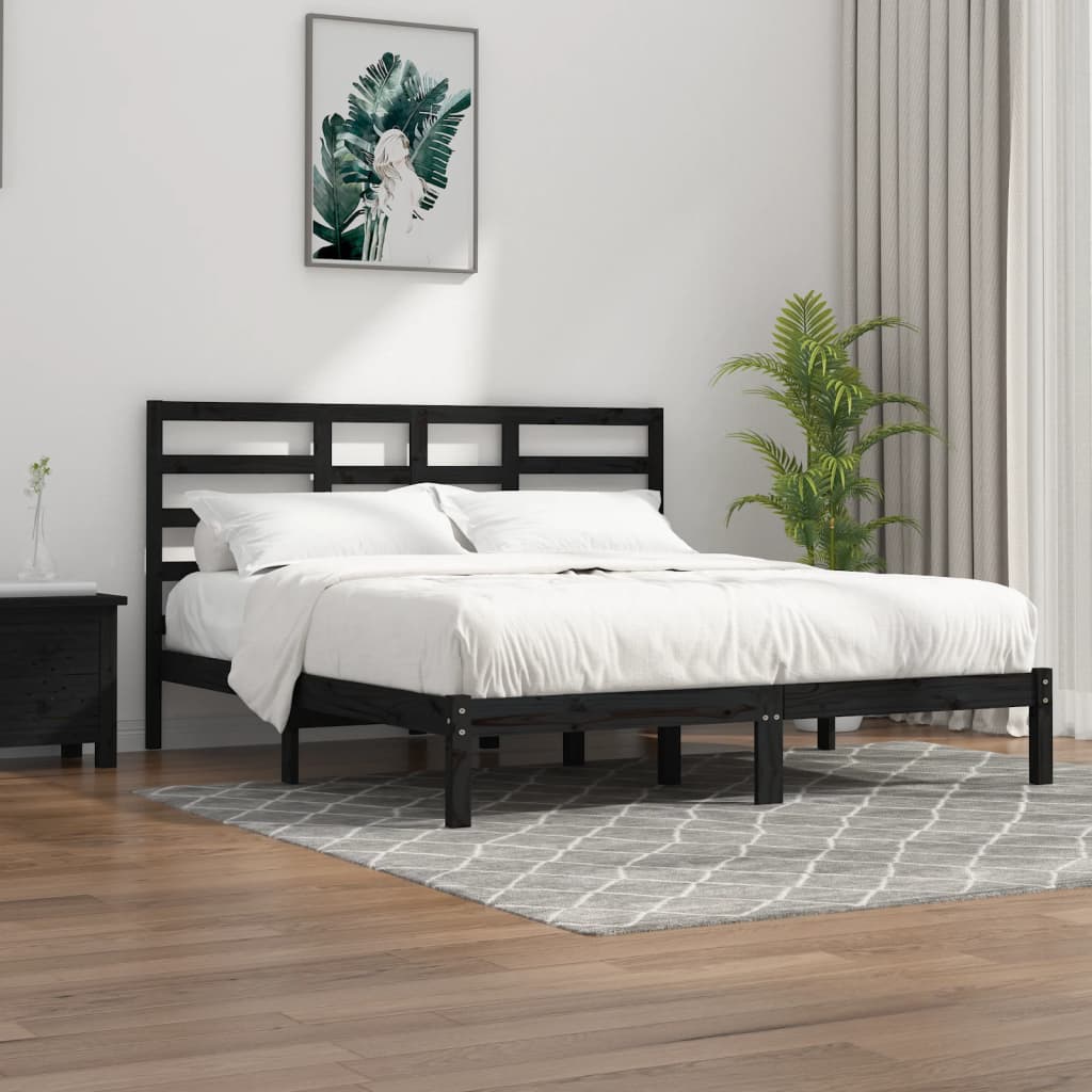 vidaXL Estrutura de cama 140x190 cm madeira maciça preto