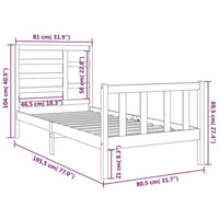 vidaXL Estrutura cama pequena solteiro 75x190 cm madeira maciça preto