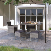 vidaXL 4 pcs conjunto de cadeiras e bancos de jardim vime PE preto