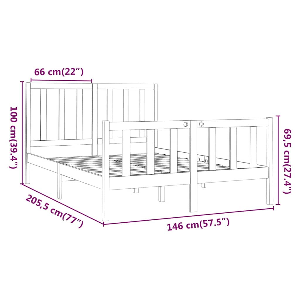 vidaXL Estrutura de cama 200x200 cm madeira de pinho maciça cinzento