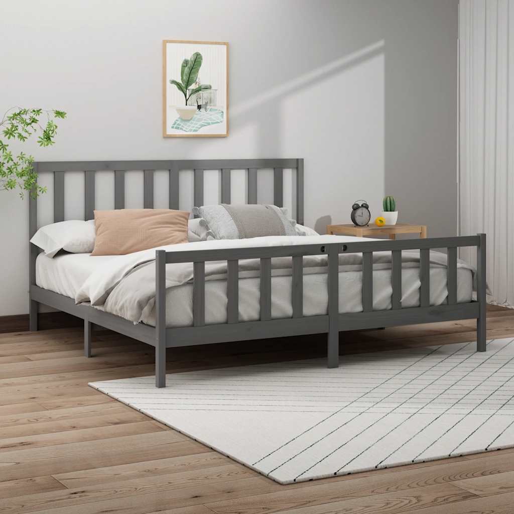 vidaXL Estrutura de cama 200x200 cm madeira de pinho maciça cinzento