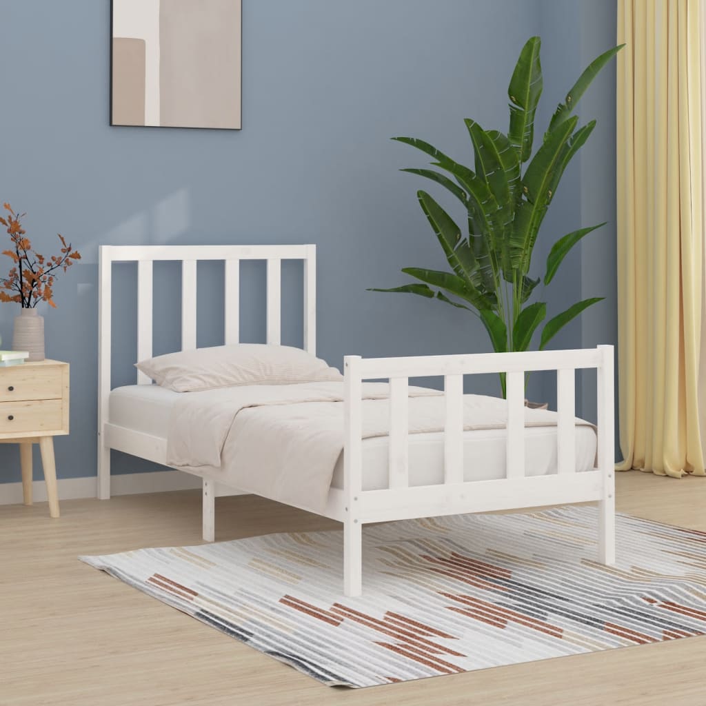 vidaXL Estrutura de cama 100x200 cm madeira maciça branco