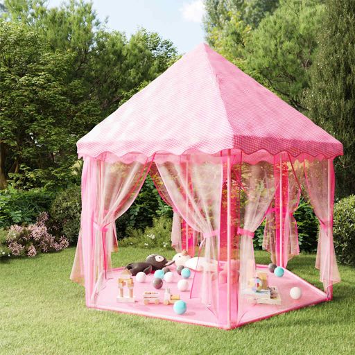 vidaXL Tenda de brincar princesas c/ 250 bolas 133x140 cm rosa