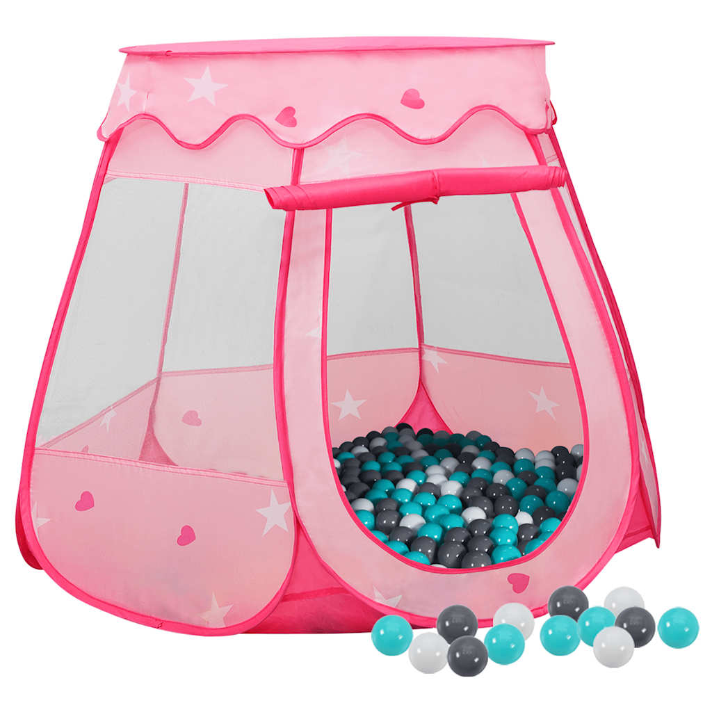 vidaXL Tenda de brincar infantil com 250 bolas 102x102x82 cm rosa