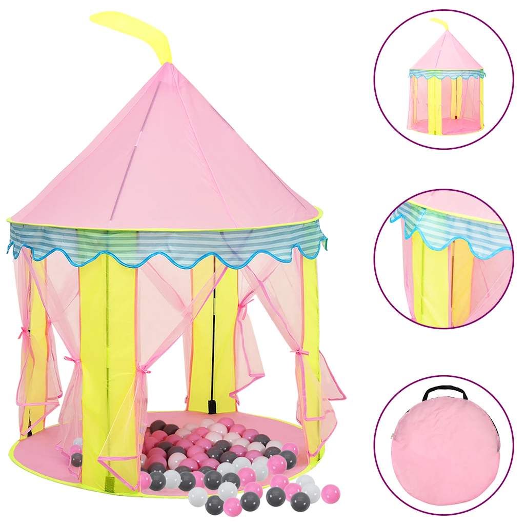 vidaXL Tenda de brincar infantil com 250 bolas 100x100x127 cm rosa