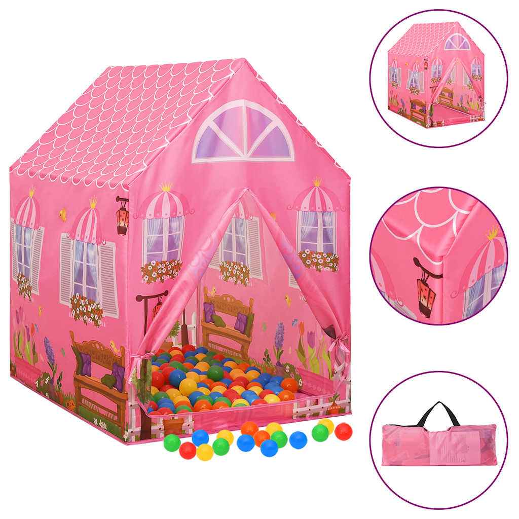 vidaXL Tenda de brincar infantil com 250 bolas 69x94x104 cm rosa
