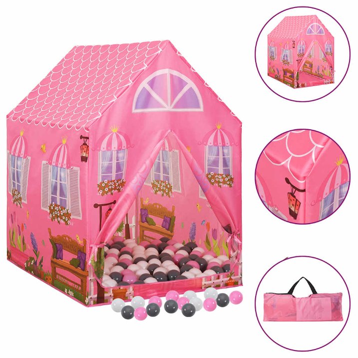 vidaXL Tenda de brincar infantil com 250 bolas 69x94x104 cm rosa