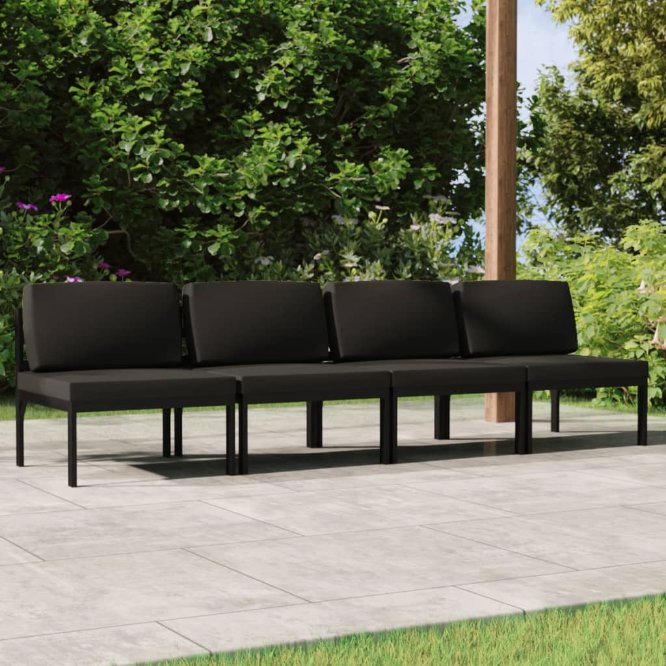 vidaXL 4 pcs conjunto lounge jardim com almofadões alumínio antracite