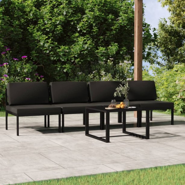 vidaXL 4 pcs conjunto lounge jardim com almofadões alumínio antracite