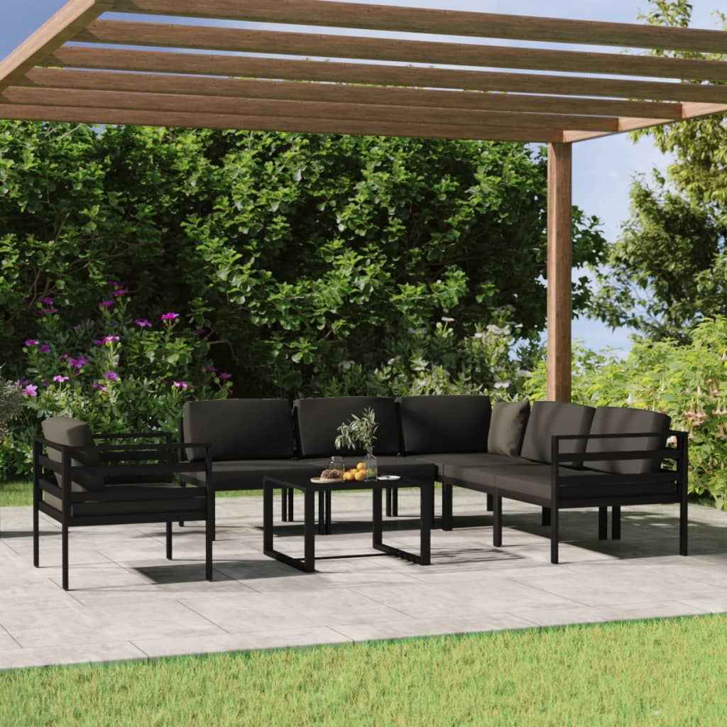 vidaXL 7 pcs conjunto lounge jardim com almofadões alumínio antracite