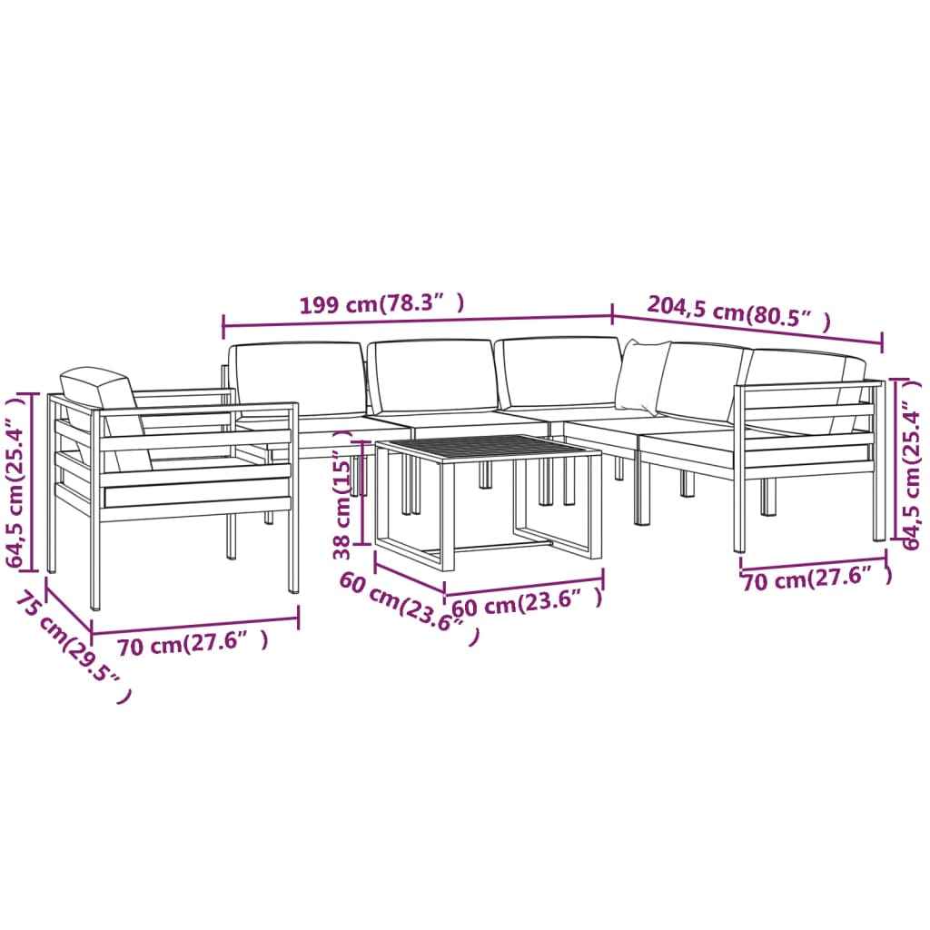 vidaXL 7 pcs conjunto lounge jardim com almofadões alumínio antracite