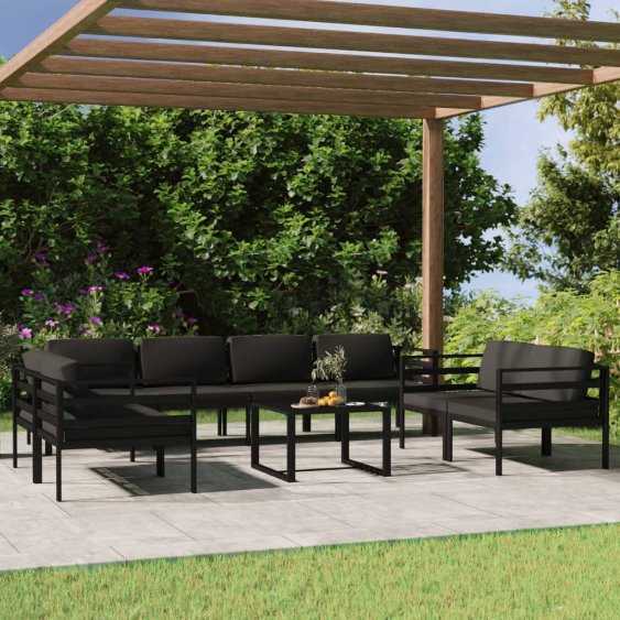 vidaXL 4 pcs conjunto lounge jardim com almofadões alumínio antracite