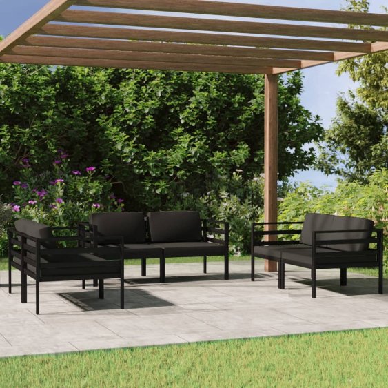 vidaXL 4 pcs conjunto lounge jardim com almofadões alumínio antracite
