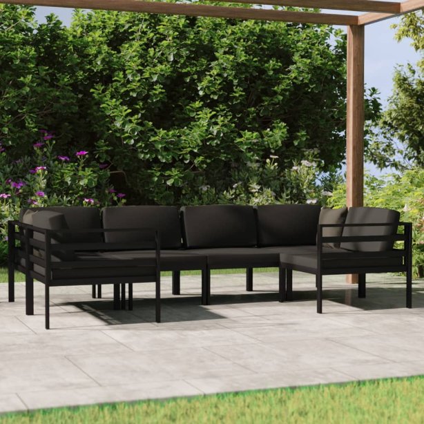 vidaXL 7 pcs conjunto lounge jardim com almofadões alumínio antracite