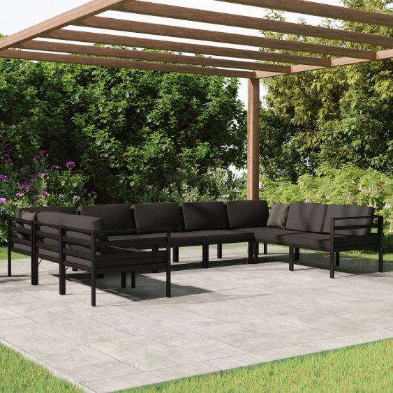 vidaXL 7 pcs conjunto lounge jardim com almofadões alumínio antracite